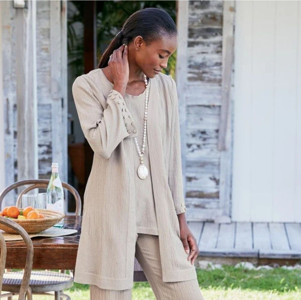Soft Surroundings Oceo Gauze Topper Cardigan And Shirt Tank Top Large Brown